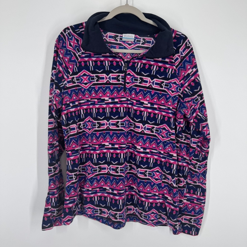 Columbia Women's XL Glacial IV Print Half Zip Pullover Dark Sapphire Stripe Geo